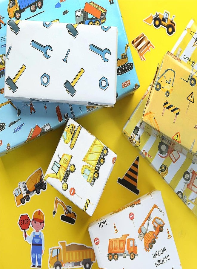 Geluode Construction Wrapping Paper, 6 Sheet Excavator Tractor Dump Truck Bulldozer Mixers Dumper Vehicles Pattern Road Under Construction Wrapping Paper for Kids Boys Men Birthday - Folded Flat 28x20 Inches - Image 4